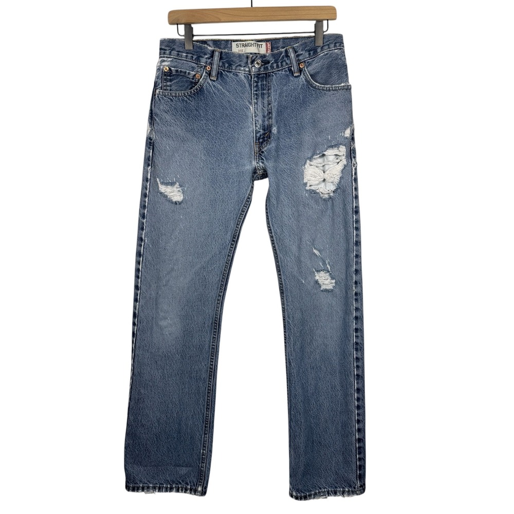 Levi's 505 Mens Straight Fit Distressed Denim Jeans 30x32 Classic Casual Basics